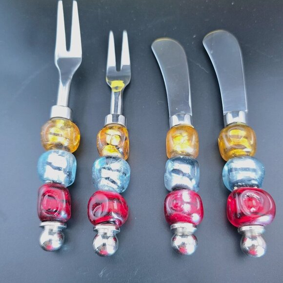 Vintage Pier 1 Cheese & Appetizer Utensils Set/4 Glass Beads & Stainless Steel - Picture 2 of 9